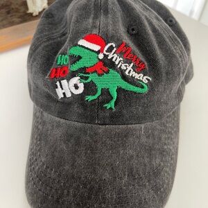 Merry Christmas Dinosaur Cap - Black and Green